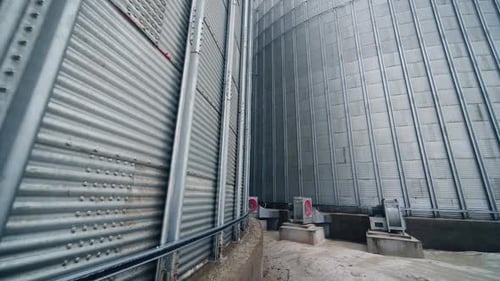 Silver Corrugated Grain Silos
