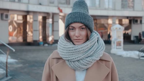Woman Posing in Winter Fashion in the City