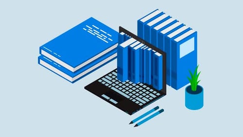 Isometric Education Learning Scene with Animating Laptop Screen