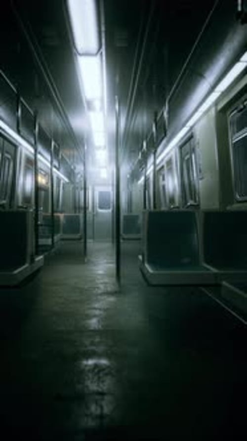 Vertical Empty Metal Subway Train in Urban Chicago