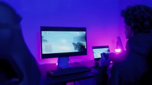 Equipo de jugadores jugando Vídeo de IA de realidad virtual dentro de la sala de juegos - Metaverse Tech Trend