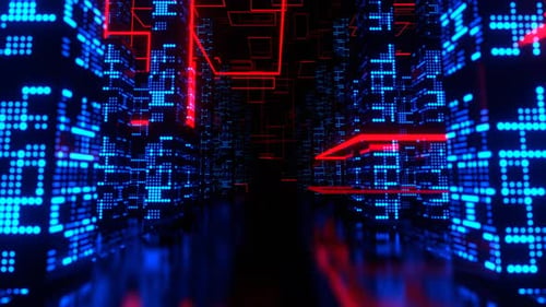 Blue And Red Road To Neon Cyber City Background Vj Loop In 4K