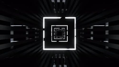 White And Green Square Cyber Corridor With Abstract Neon Glow Background Vj Loop in 4K