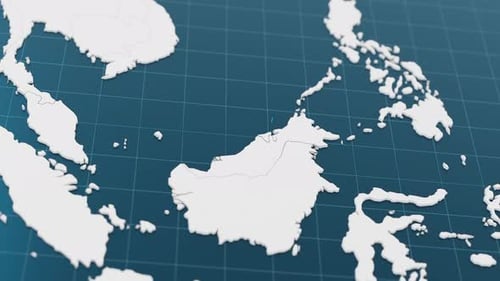 Blue Brunei 3d Map with Pointer Pin Surrounded with Other Countries in White Political Map with