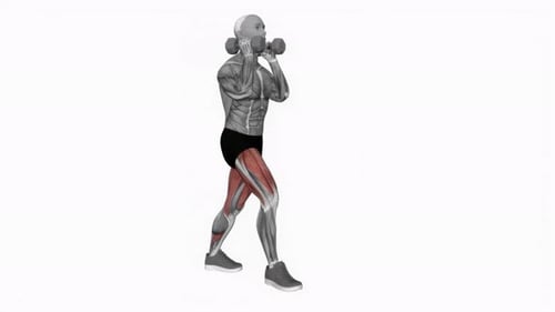 Animated Dumbbell Front Rack Lunge Exercise with Muscle Highlight