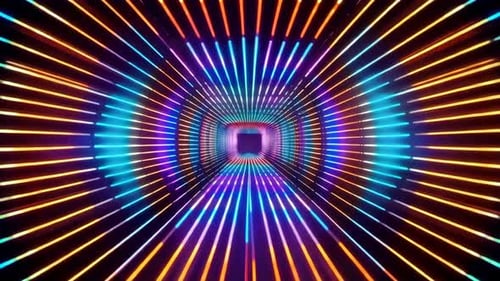 Abstract Retro Futuristic Neon Light Tunnel Animation