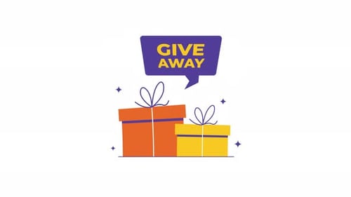 Flat Design Give Away Title with Animated Gift Boxes