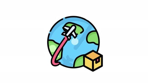Global Shipping by Airplane Animated Icon Flat Design