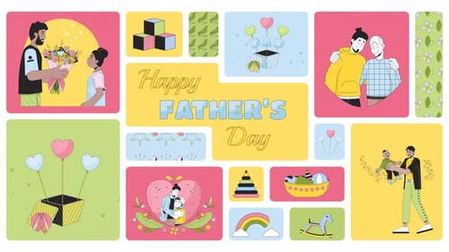 Happy Father's Day Flat Design Animation Scenes Collection