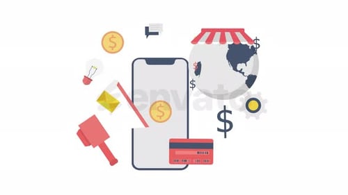 Animated Flat Design Icons for Mobile E-commerce and Business Marketing