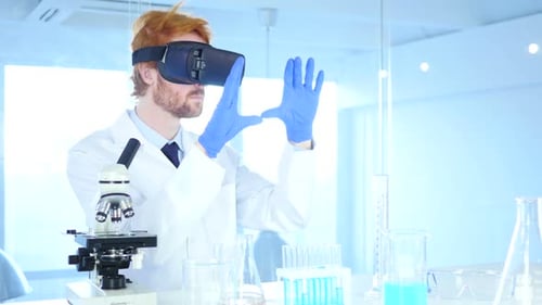Lab Worker Using Virtual Reality Headset