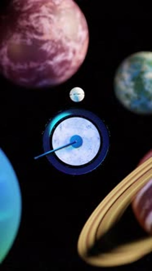 3D Animation Loop of Dynamic Lever Hitting Ball Against Space Solar System