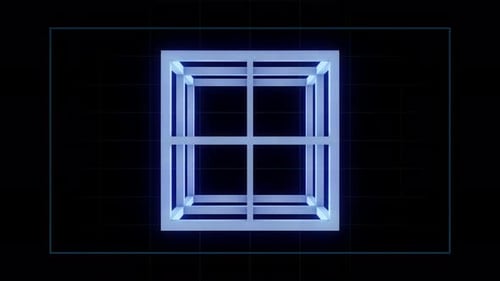 Abstract Glowing Blue Geometric Cube Rotation Loop