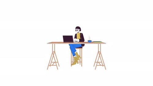 Flat Design Animation of a Person Working on a Laptop