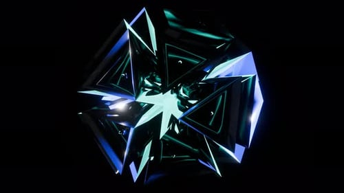 Ein magischer funkelnder Kristall, der sich auf schwarzem Hintergrund verformt und dreht