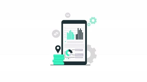 Flat Design Business Data Infographic on Smartphone Animation