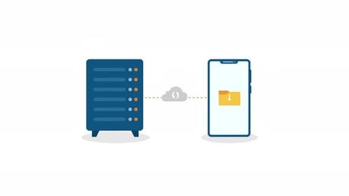 Digitale Synchronisationsanimation zwischen Smartphone und Cloud-Speichersystem