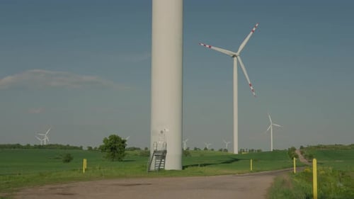 Scenic Nature Landscape View with Wind Turbines Generating Power