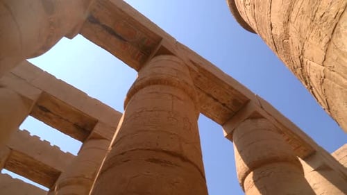 Top of the columns with hieroglyphs inside the Karnak Temple, the great sanctuary of Amun. Egypt