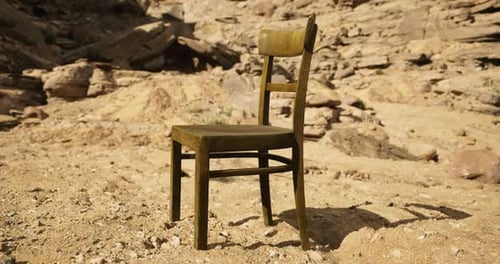 Lonely Wooden Chair in Desert Environment Rotation