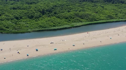 Aerial view to beautiful beach on Sinemorets and mouth of Veleka river, Black sea, Bulgaria