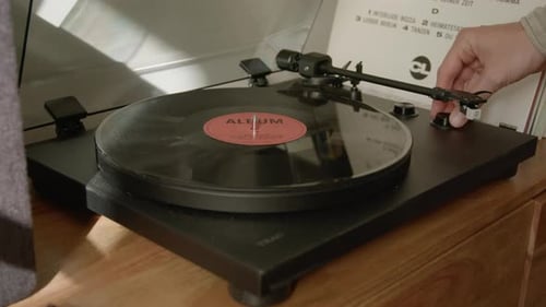 Record Player Plays Vintage Vinyl Album