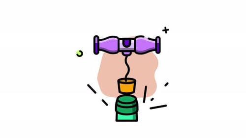 Flat Design Corkscrew Opening Wine Bottle Animation
