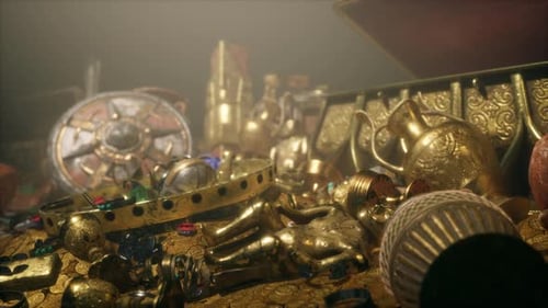 Jewels and Gold Coins in the Dark Cave