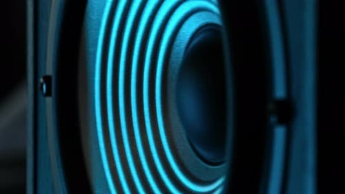 Bass Loudspeaker Moving While Playing Music Close Up View