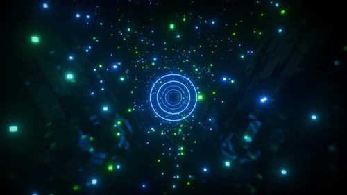 Abstract Neon Rings Particles Digital Tunnel Loop