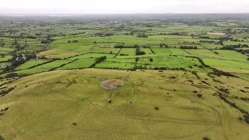 Aerial wide of Loughcrew Cairns neolithic passage tombs in Co. Meath, Ireland. Heritage