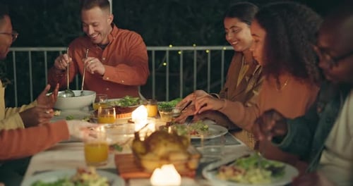 Friends Gather for Candlelit Dinner