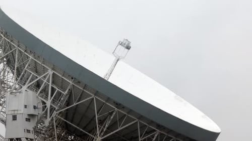 Lovell astronomy telescope dish misty morning science technology close up
