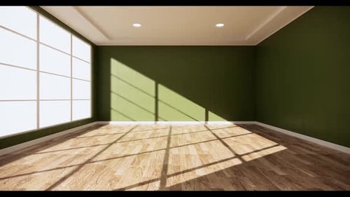 Spacious Empty Room with Green Walls and Natural Light