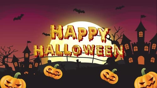 Happy Halloween Animated Title with Spooky Pumpkins and Bats