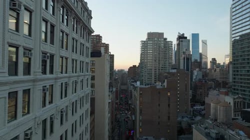 Aerial View Over Urban Landscape of Manhattan New York City Close View of Buildings' Windows and