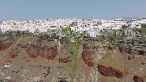 Aerial view of the coastal town of Oia, Santorini, Greece