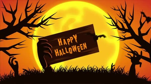 Halloween Scene With Zombie Hands And The Lune In Background