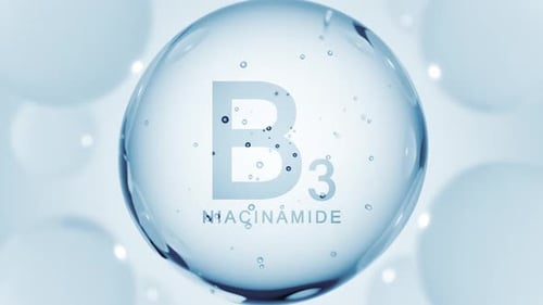 Vitamin B3 Niacinamide Niacin Drop Pill Capsule B 3 Nicotinamide Bubble Abstract 3D Background