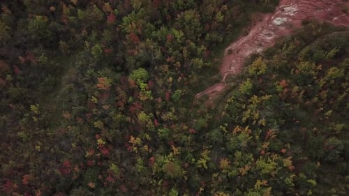4K aerial shot of the Cheltenham Badlands in Ontario, Canada