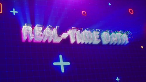 Neon Glitch Text Reveal on Digital Grid Background