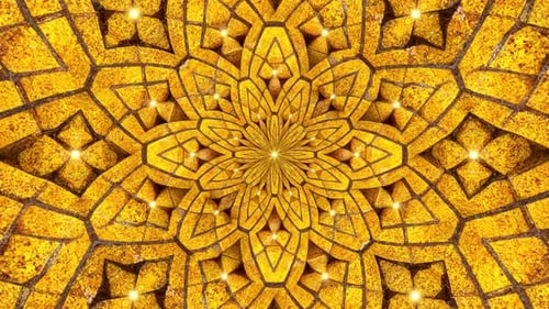 Glowing Yellow Light Floral Stone Tile Pattern Texture Background Loop