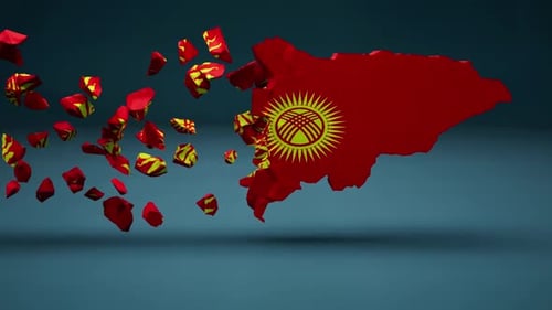 Dynamic 3D Map of Kyrgyzstan Flag Assembling