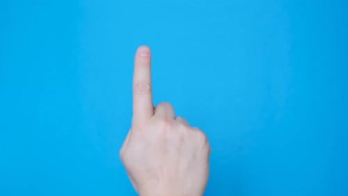 Male Hand Touching Clicking and Swiping on Blue Chromakey Screen