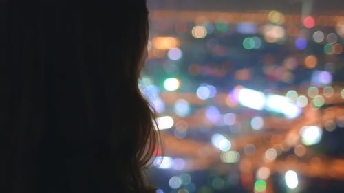 Woman Enjoy Bangkok Night Cityscape Baiyoke Tower
