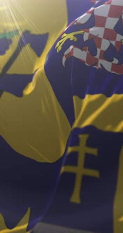 Realistic Waving Flags with European National and Regional Symbols