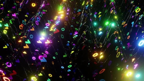 Futuristic Abstract Digital Flow with Glowing Binary Numbers