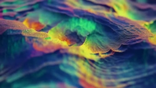 Abstraktes mehrfarbiges 3D-hügeliges Terrain mit irisierendem