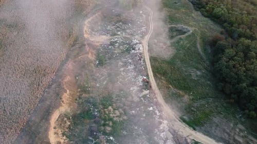 a Dump Landfill Located Near the Wheat Plantation Dumping Waste in the Prohibited Area