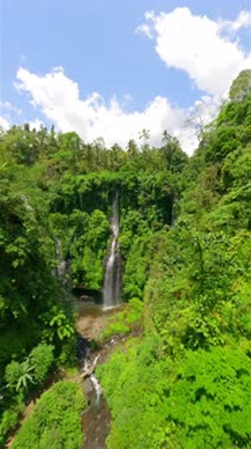 Cinematic FPV Shot Of Stunning Fiji Waterfall In The Lush Jungle In Bali